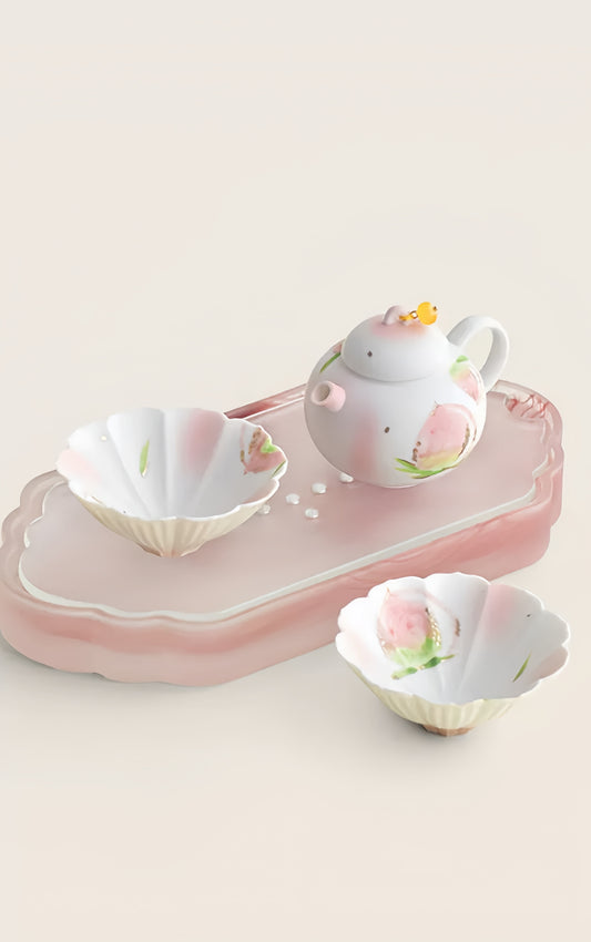 Peach Blossom Serenity Tea Set with Tray
