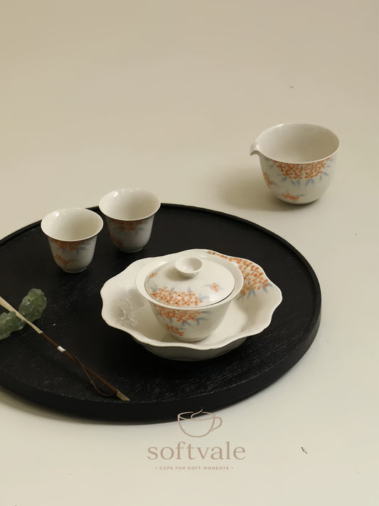 Apricot Blossom Whisper Gaiwan Tea Bowl Set