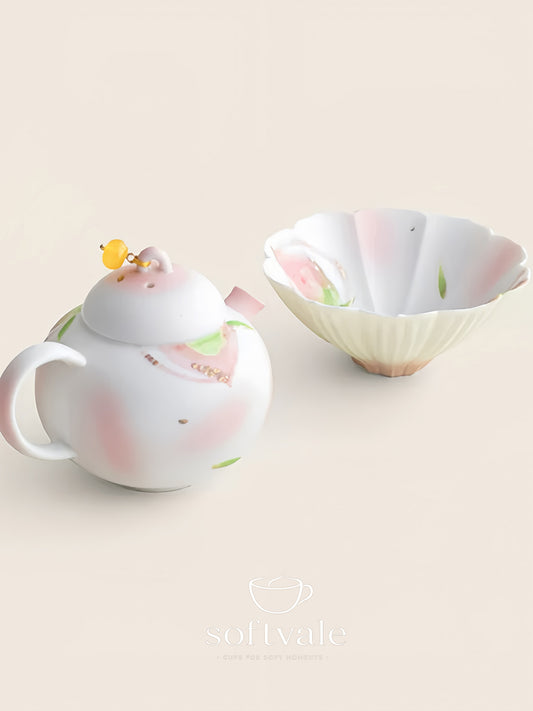 Peach Blossom Serenity Tea Set with Tray
